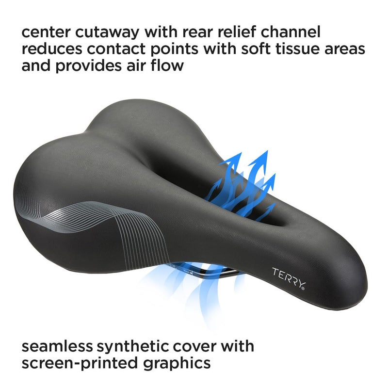Terry Cite Y Gel Bike Saddle | Bicycle Seat Optimized for Men - Flexible & Comfortable | Sit Bone Support, Shock Absorbing Elastomers, Low Profile, Flat Top - Black Black, - Image 4